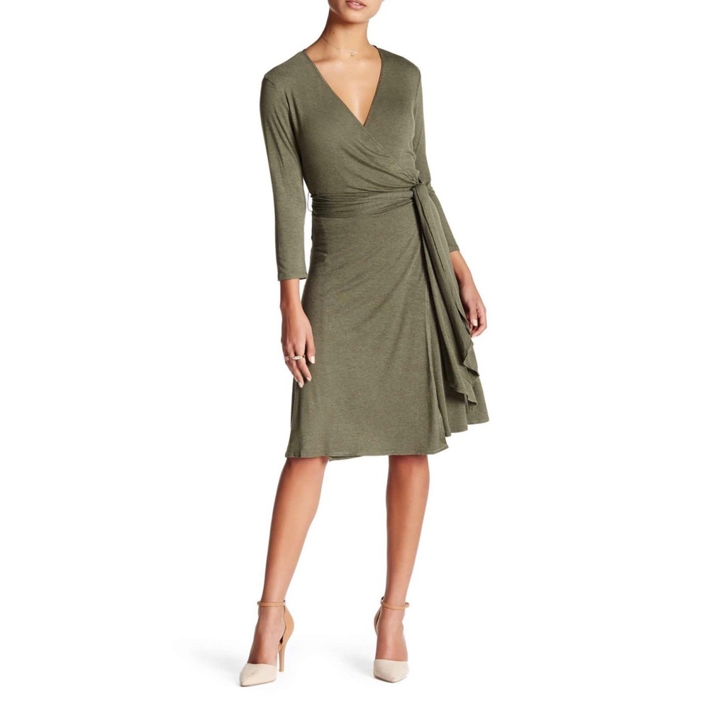 Max Studio Heathered Olive Green Long Sleeve Dress